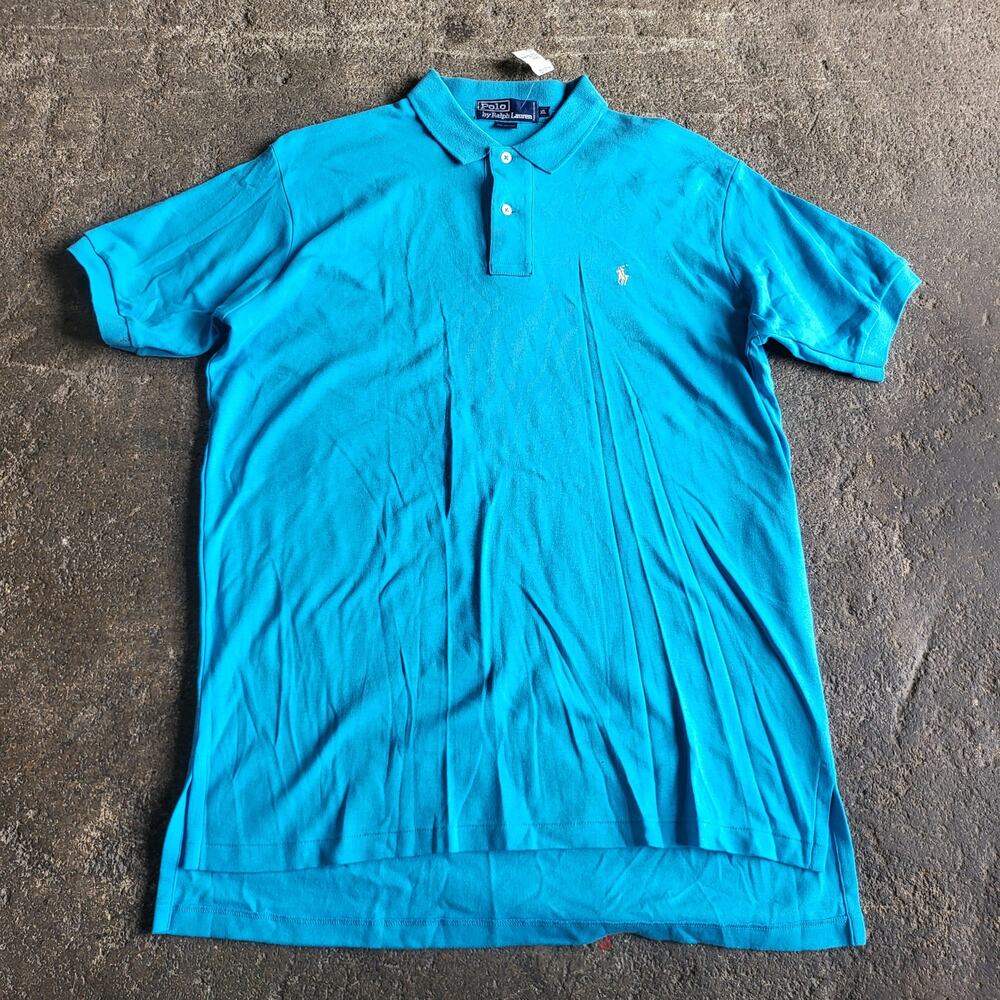 New Vintage Ralph Lauren Polo Shirt Size XL Blue Teal Short Sleeve Preppy 90s